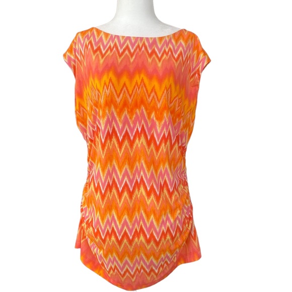 Vince Camuto Tops - Vince Camuto Yellow/Orange/Red Sunburst Pattern Blouse with Side Ruching XL